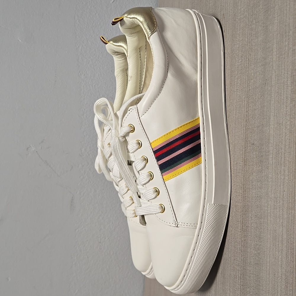 1901 Women's White Leather Preppy Sneakers With Colorful Stripes Size 11 Women's